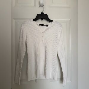 JEANNE PIERRE White Cable-Knit V-Neck Sweater